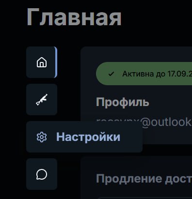 Меню Recsynx с открытым пунктом «Настройки»