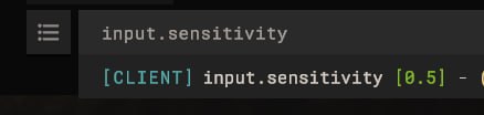 Команда input.sensitivity и значение 0.5 в консоли Rust